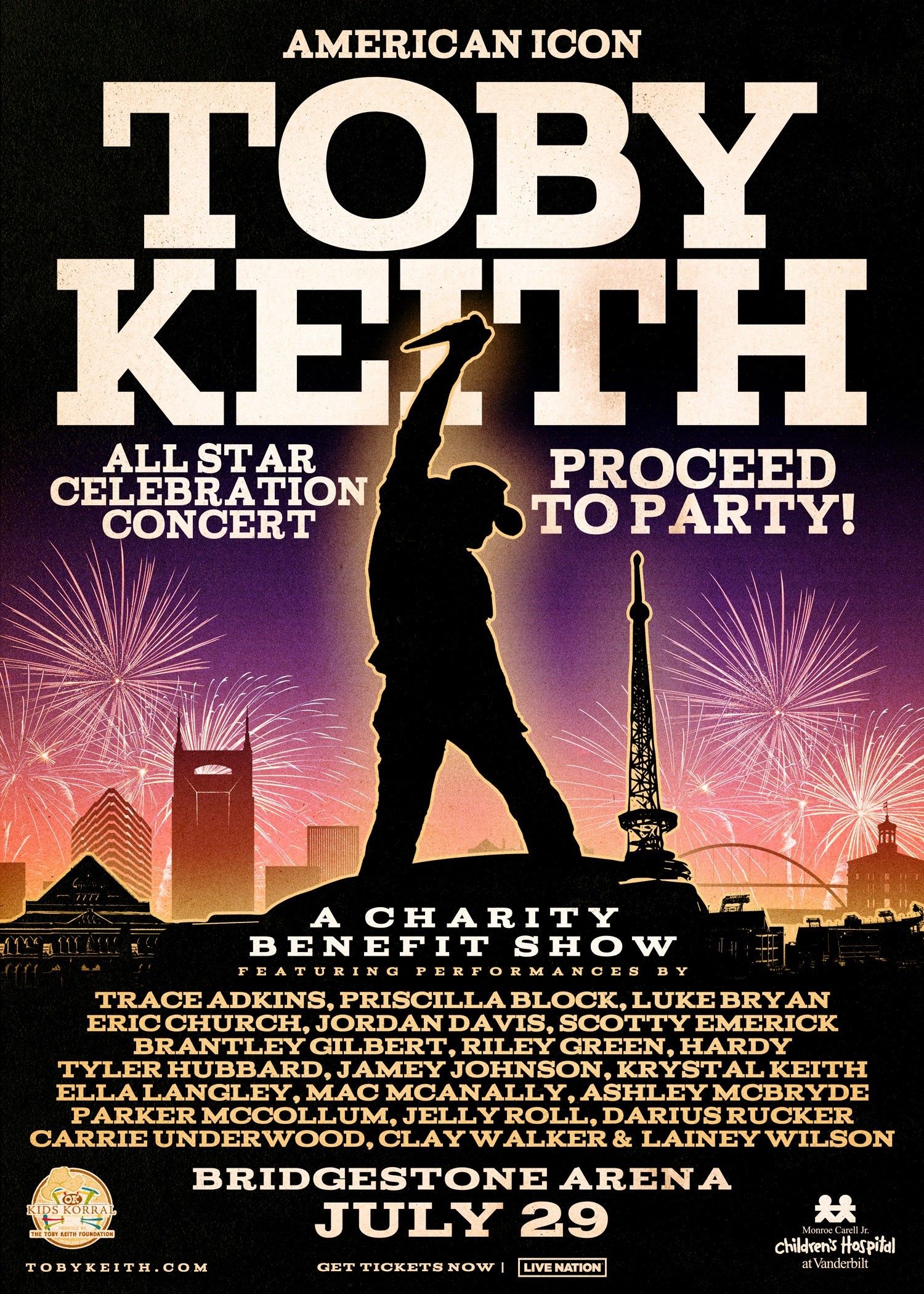 All-Star Lineup Slated for “Toby Keith: American Icon” at Bridgestone Arena on Monday, July 29