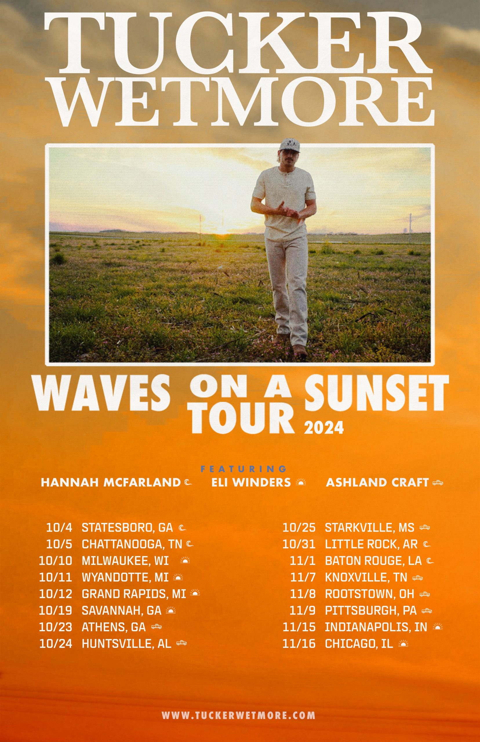 TUCKER WETMORE ANNOUNCES HIS FIRST-EVER HEADLINING RUN, WAVES ON A SUNSET TOUR 2024
